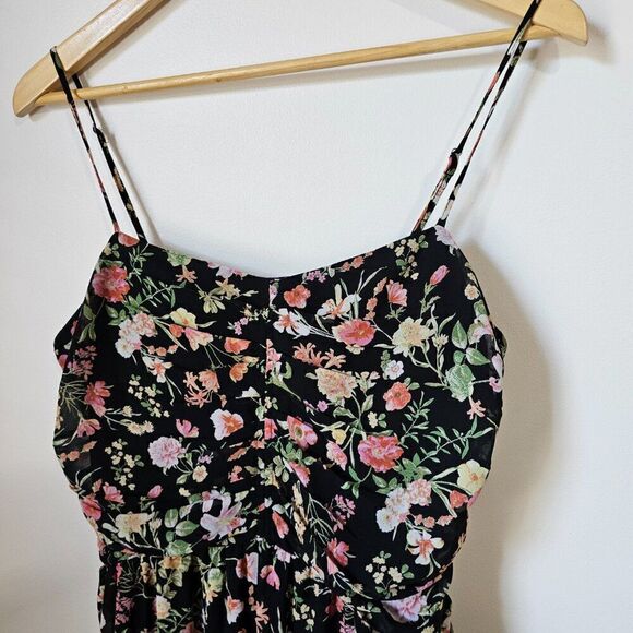 EUC FOREVER 21 FLORAL SPAGHETTI STRAP MIDI DRESS RUCHED RUFFLED SIZE LARGE - Picture 7 of 14